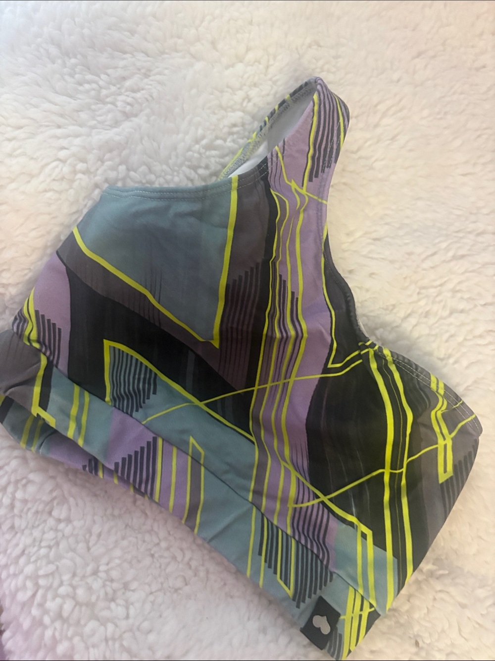 Booty by Brabants One-Shoulder Sports Bra in Lavender, Gray & Neon Yellow